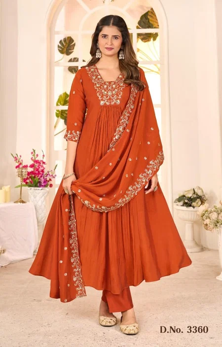 3258 To 3360 By Ladies Flavour Mull Chanderi Readymade Suits Wholesale Shop In Surat